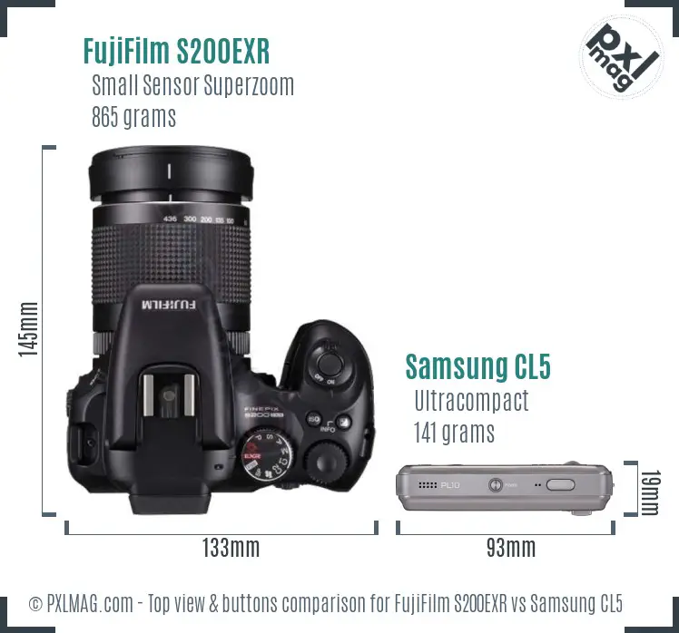 FujiFilm S200EXR vs Samsung CL5 top view buttons comparison