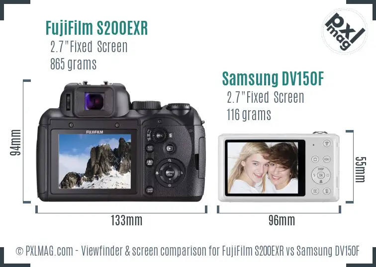 FujiFilm S200EXR vs Samsung DV150F Screen and Viewfinder comparison