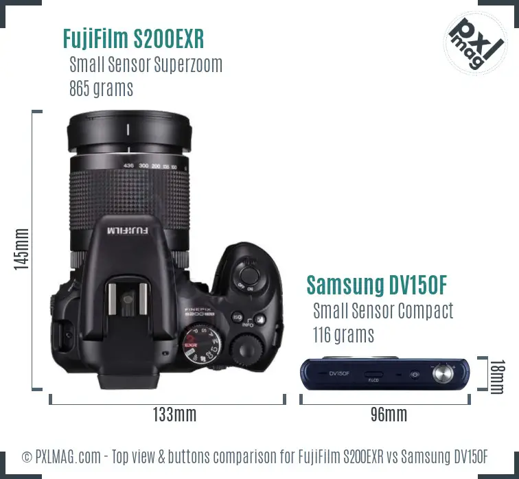 FujiFilm S200EXR vs Samsung DV150F top view buttons comparison
