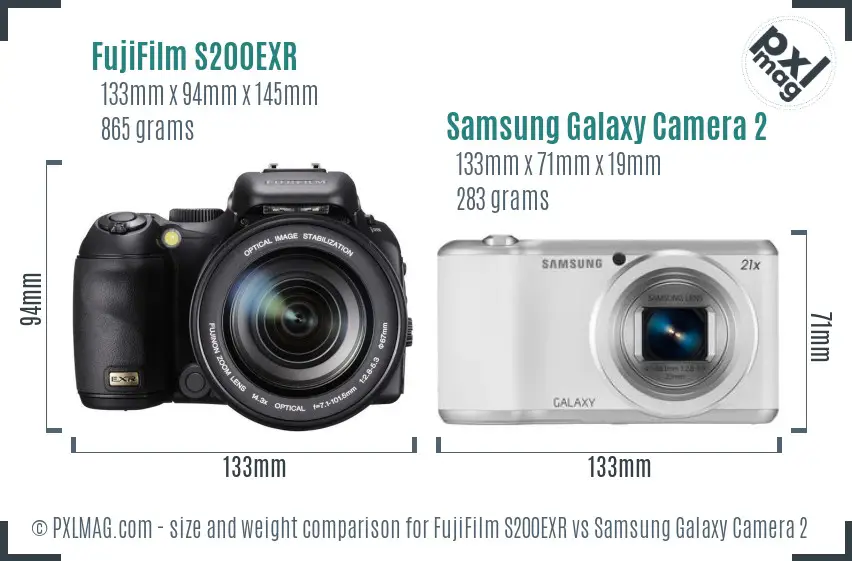 FujiFilm S200EXR vs Samsung Galaxy Camera 2 size comparison