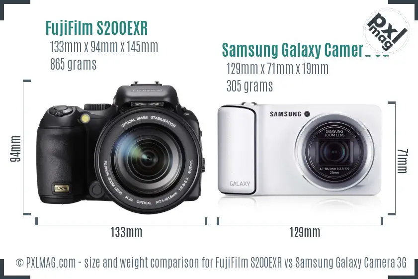 FujiFilm S200EXR vs Samsung Galaxy Camera 3G size comparison
