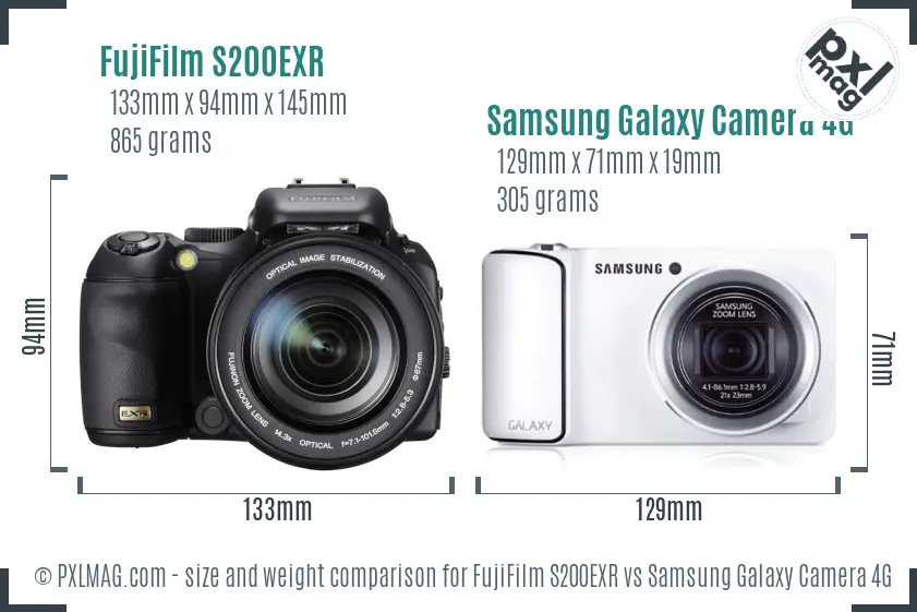 FujiFilm S200EXR vs Samsung Galaxy Camera 4G size comparison