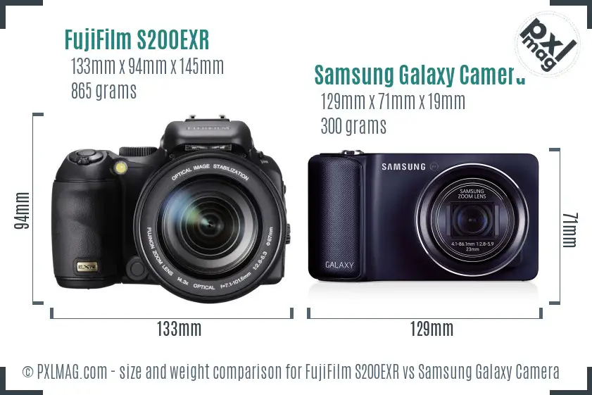 FujiFilm S200EXR vs Samsung Galaxy Camera size comparison