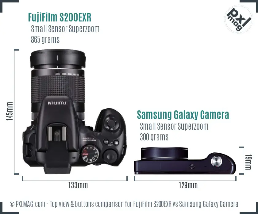 FujiFilm S200EXR vs Samsung Galaxy Camera top view buttons comparison