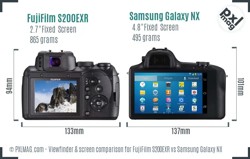 FujiFilm S200EXR vs Samsung Galaxy NX Screen and Viewfinder comparison