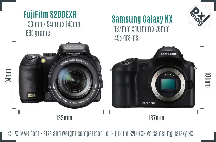 FujiFilm S200EXR vs Samsung Galaxy NX size comparison