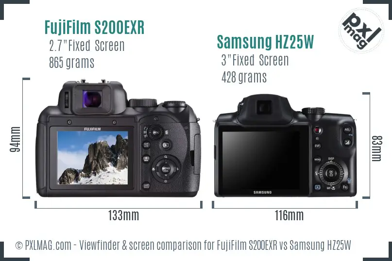 FujiFilm S200EXR vs Samsung HZ25W Screen and Viewfinder comparison FujiFilm S200EXR vs Samsung HZ25W Screen and Viewfinder comparison