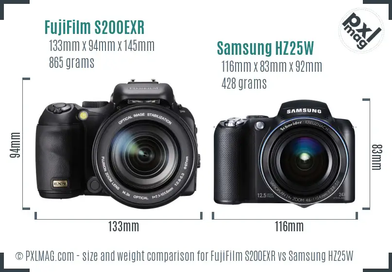 FujiFilm S200EXR vs Samsung HZ25W size comparison FujiFilm S200EXR vs Samsung HZ25W size comparison
