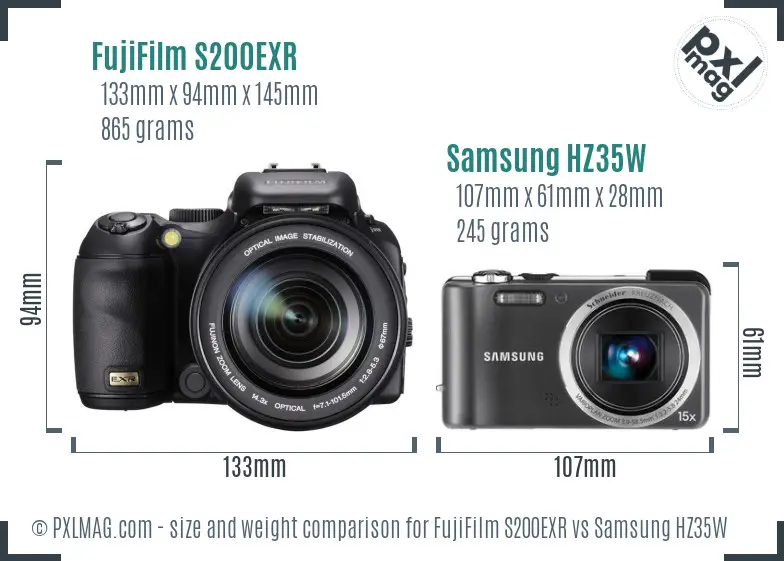 FujiFilm S200EXR vs Samsung HZ35W size comparison