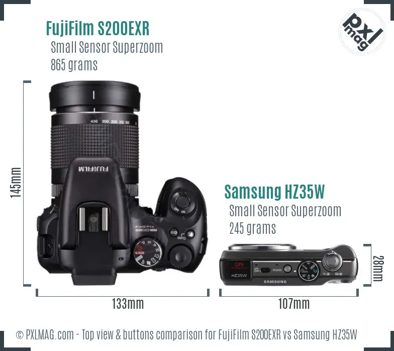 FujiFilm S200EXR vs Samsung HZ35W top view buttons comparison