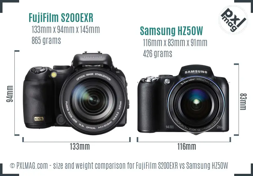 FujiFilm S200EXR vs Samsung HZ50W size comparison