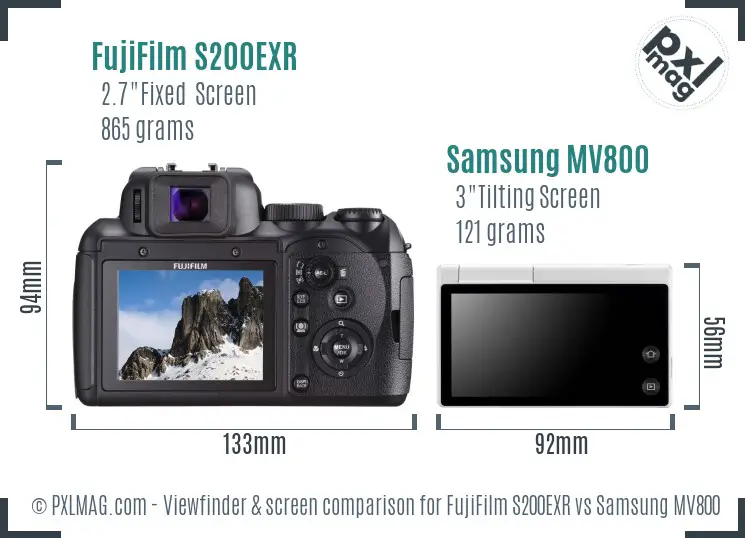 FujiFilm S200EXR vs Samsung MV800 Screen and Viewfinder comparison