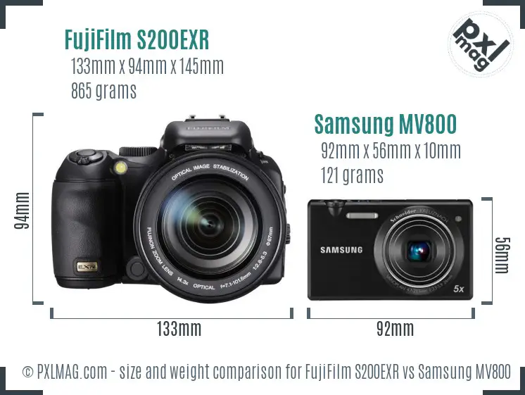 FujiFilm S200EXR vs Samsung MV800 size comparison