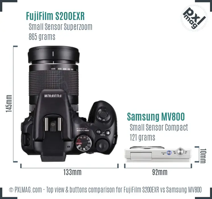 FujiFilm S200EXR vs Samsung MV800 top view buttons comparison