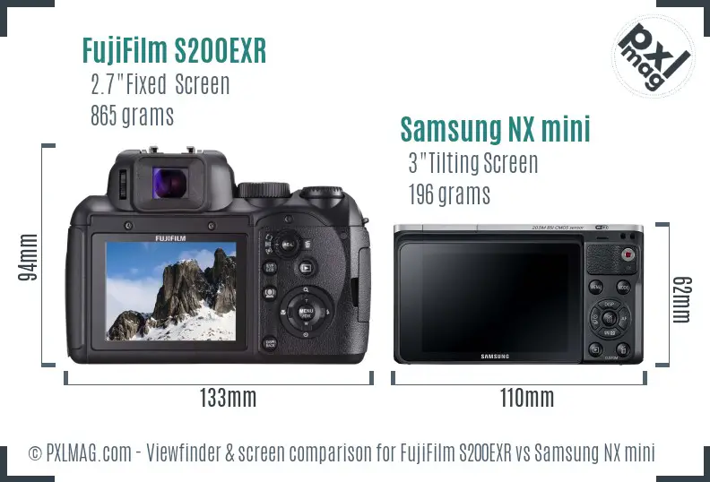 FujiFilm S200EXR vs Samsung NX mini Screen and Viewfinder comparison