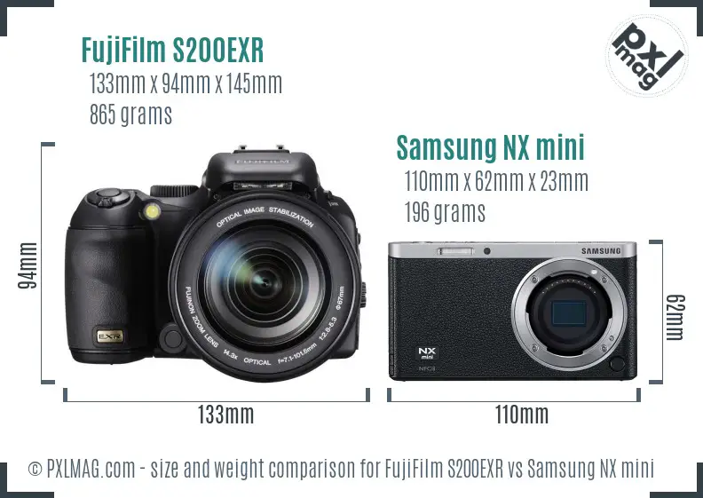 FujiFilm S200EXR vs Samsung NX mini size comparison FujiFilm S200EXR vs Samsung NX mini size comparison