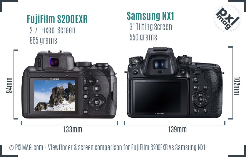 FujiFilm S200EXR vs Samsung NX1 Screen and Viewfinder comparison
