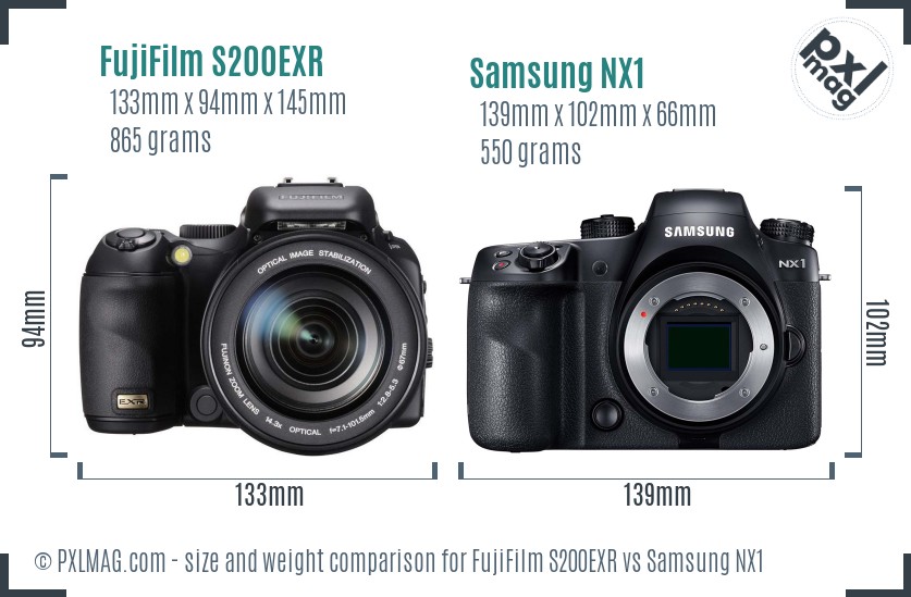FujiFilm S200EXR vs Samsung NX1 size comparison