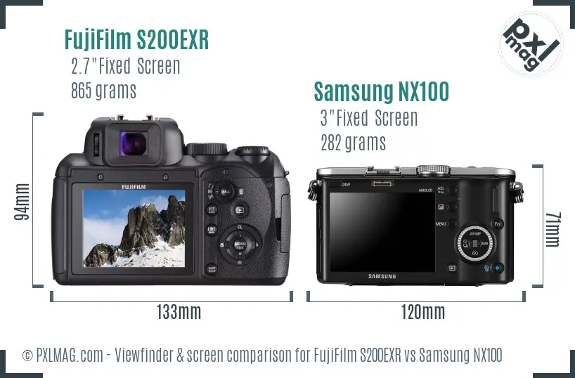 FujiFilm S200EXR vs Samsung NX100 Screen and Viewfinder comparison
