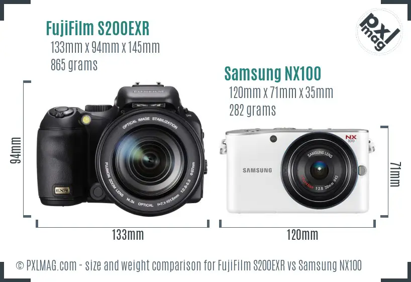 FujiFilm S200EXR vs Samsung NX100 size comparison