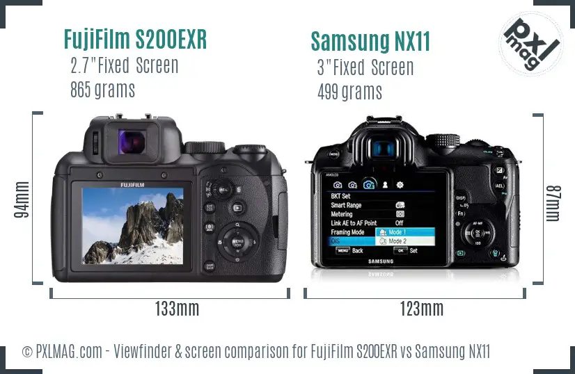 FujiFilm S200EXR vs Samsung NX11 Screen and Viewfinder comparison