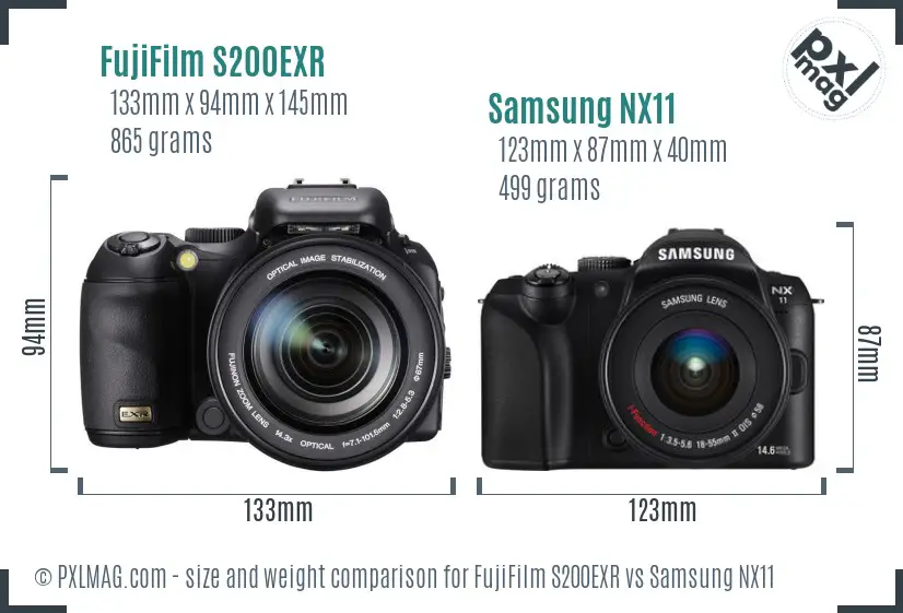 FujiFilm S200EXR vs Samsung NX11 size comparison