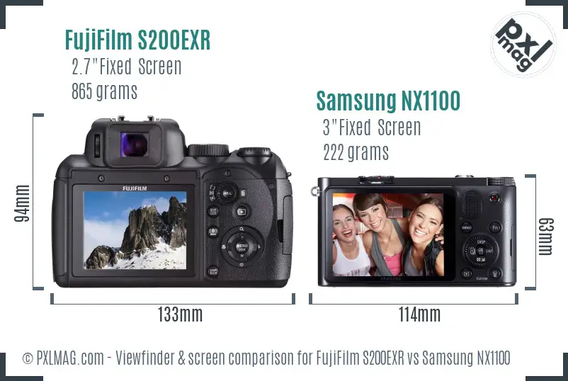 FujiFilm S200EXR vs Samsung NX1100 Screen and Viewfinder comparison
