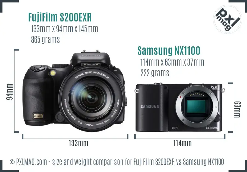 FujiFilm S200EXR vs Samsung NX1100 size comparison