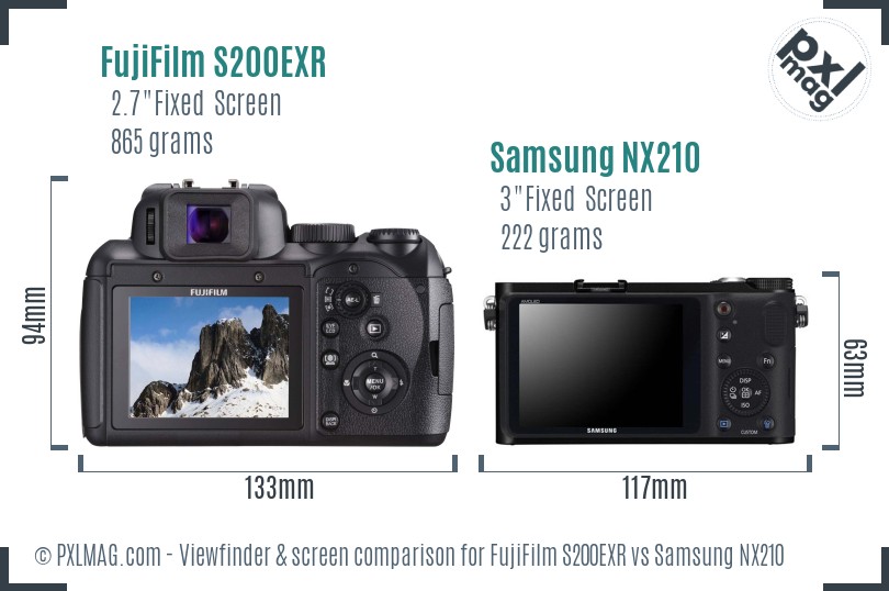 FujiFilm S200EXR vs Samsung NX210 Screen and Viewfinder comparison