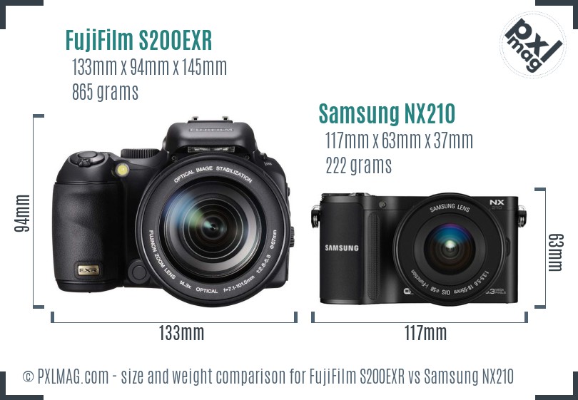 FujiFilm S200EXR vs Samsung NX210 size comparison FujiFilm S200EXR vs Samsung NX210 size comparison