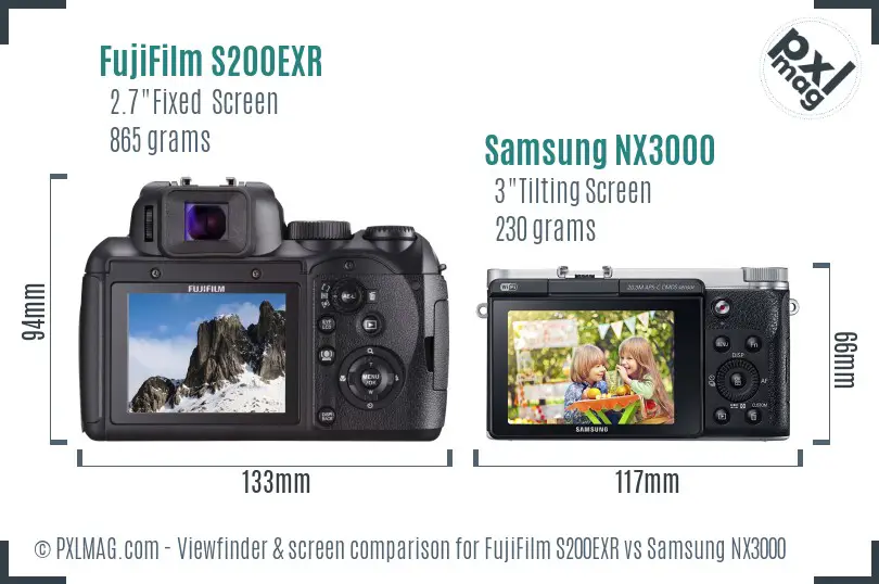 FujiFilm S200EXR vs Samsung NX3000 Screen and Viewfinder comparison