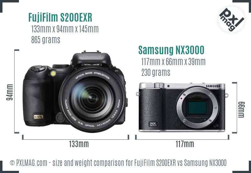 FujiFilm S200EXR vs Samsung NX3000 size comparison