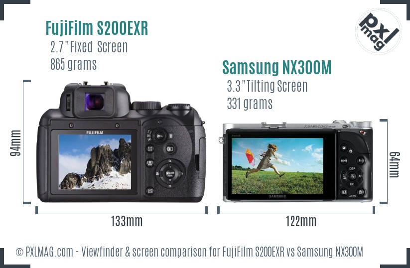 FujiFilm S200EXR vs Samsung NX300M Screen and Viewfinder comparison