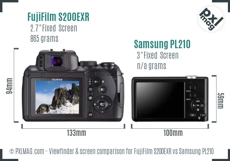 FujiFilm S200EXR vs Samsung PL210 Screen and Viewfinder comparison