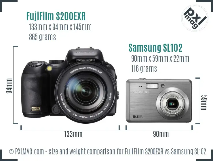FujiFilm S200EXR vs Samsung SL102 size comparison FujiFilm S200EXR vs Samsung SL102 size comparison