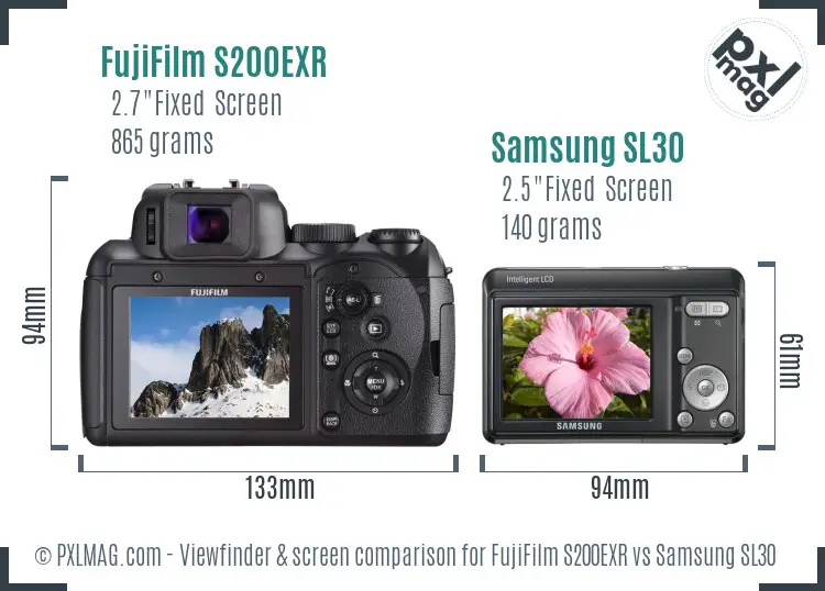 FujiFilm S200EXR vs Samsung SL30 Screen and Viewfinder comparison