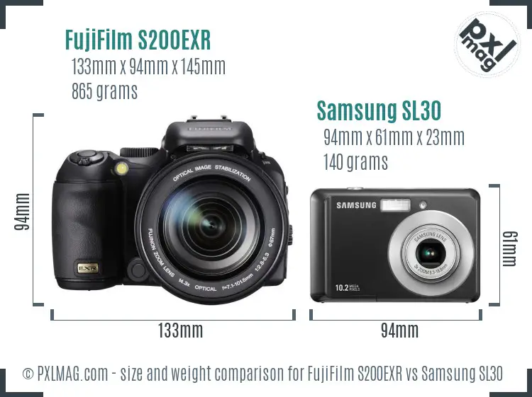 FujiFilm S200EXR vs Samsung SL30 size comparison