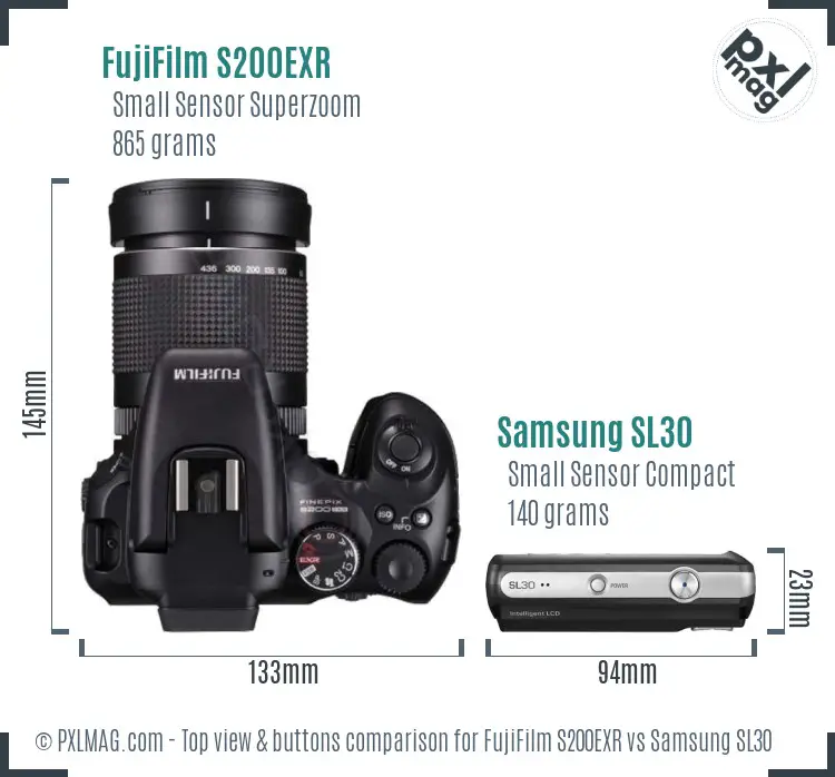 FujiFilm S200EXR vs Samsung SL30 top view buttons comparison