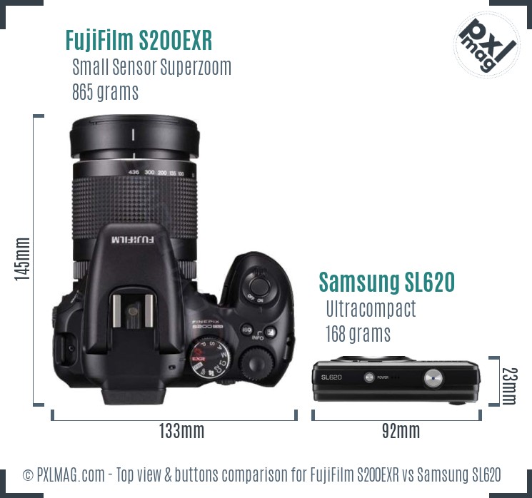 FujiFilm S200EXR vs Samsung SL620 top view buttons comparison