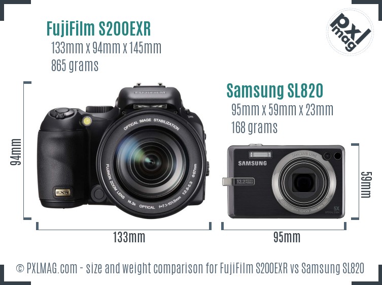FujiFilm S200EXR vs Samsung SL820 size comparison