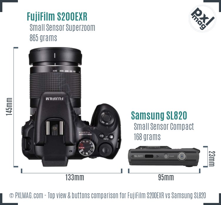 FujiFilm S200EXR vs Samsung SL820 top view buttons comparison