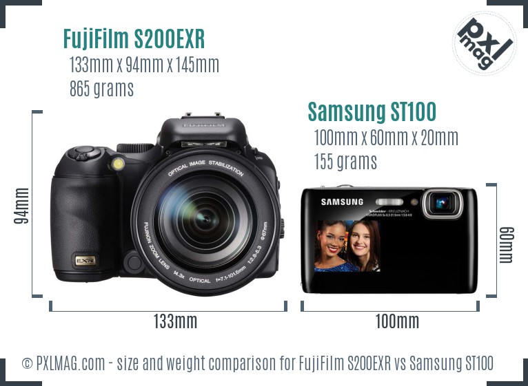 FujiFilm S200EXR vs Samsung ST100 size comparison