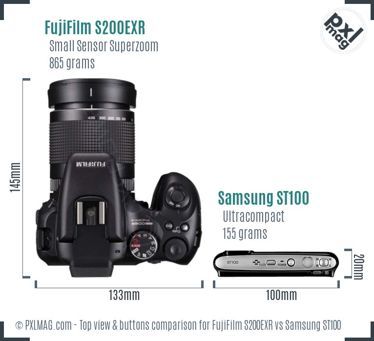 FujiFilm S200EXR vs Samsung ST100 top view buttons comparison