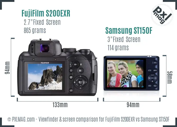 FujiFilm S200EXR vs Samsung ST150F Screen and Viewfinder comparison