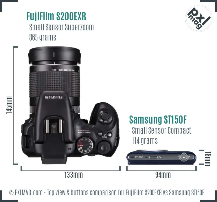 FujiFilm S200EXR vs Samsung ST150F top view buttons comparison