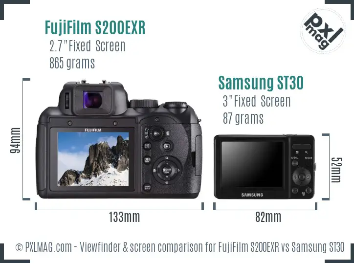 FujiFilm S200EXR vs Samsung ST30 Screen and Viewfinder comparison