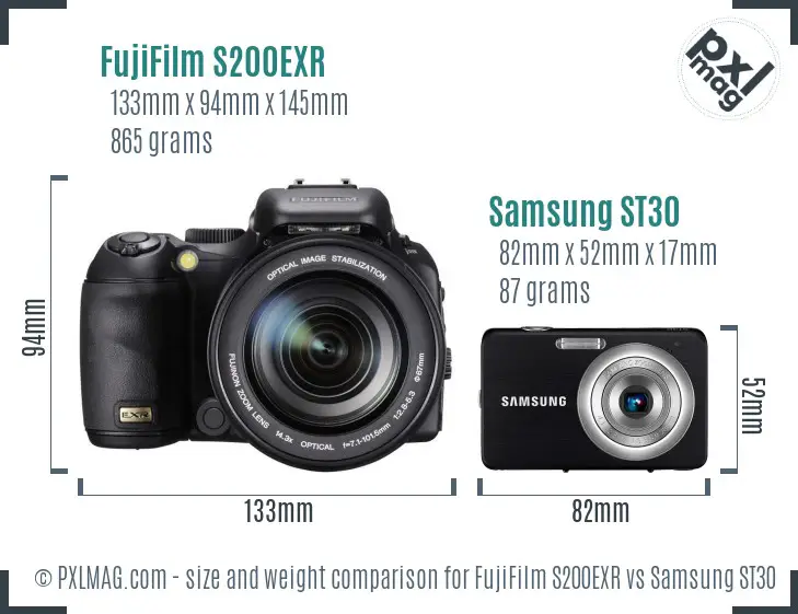 FujiFilm S200EXR vs Samsung ST30 size comparison