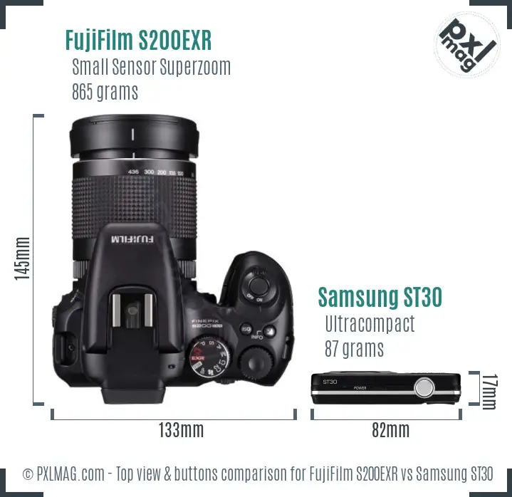 FujiFilm S200EXR vs Samsung ST30 top view buttons comparison