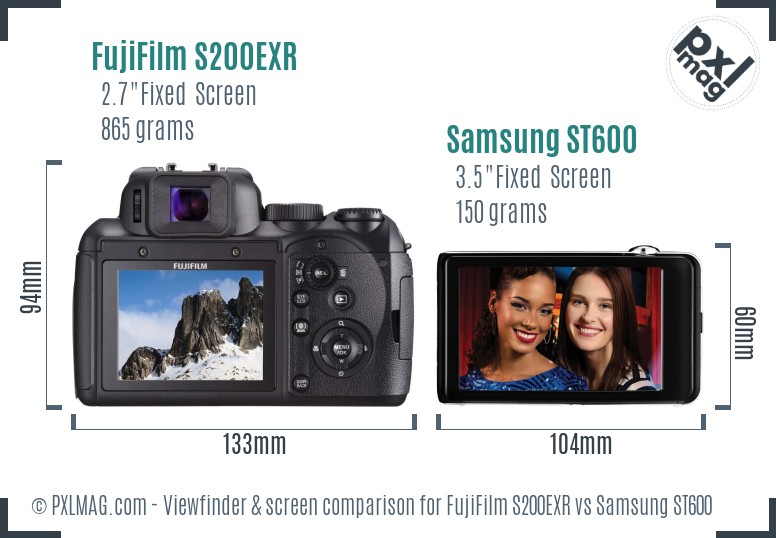 FujiFilm S200EXR vs Samsung ST600 Screen and Viewfinder comparison