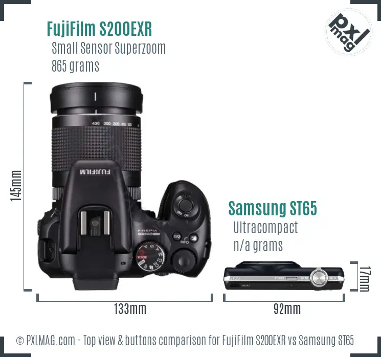 FujiFilm S200EXR vs Samsung ST65 top view buttons comparison